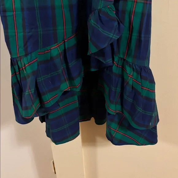J. Crew Asymmetrical Plaid Skirt in Navy and Emerald - Picture 2 of 6
